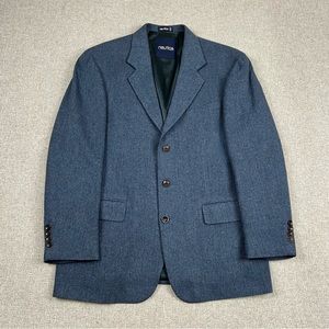 Nautica Sport Coat Men 42R Blue Herringbone Wool Superior Tailored Jacket Blazer